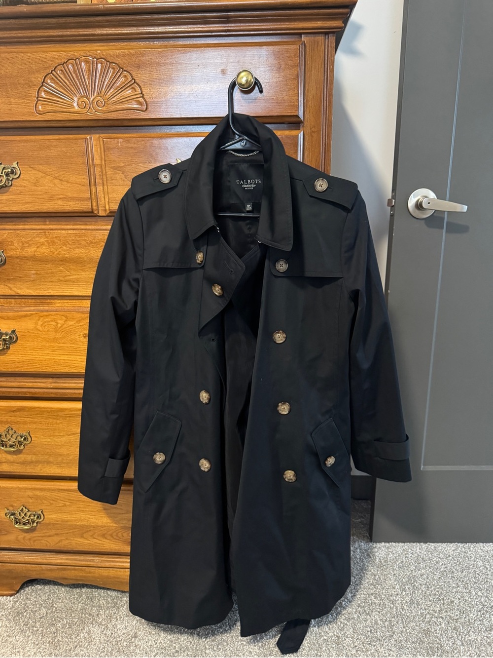 Vintage Talbots Black Double-Breasted Trench Coat for Women - Picture 2 of 4